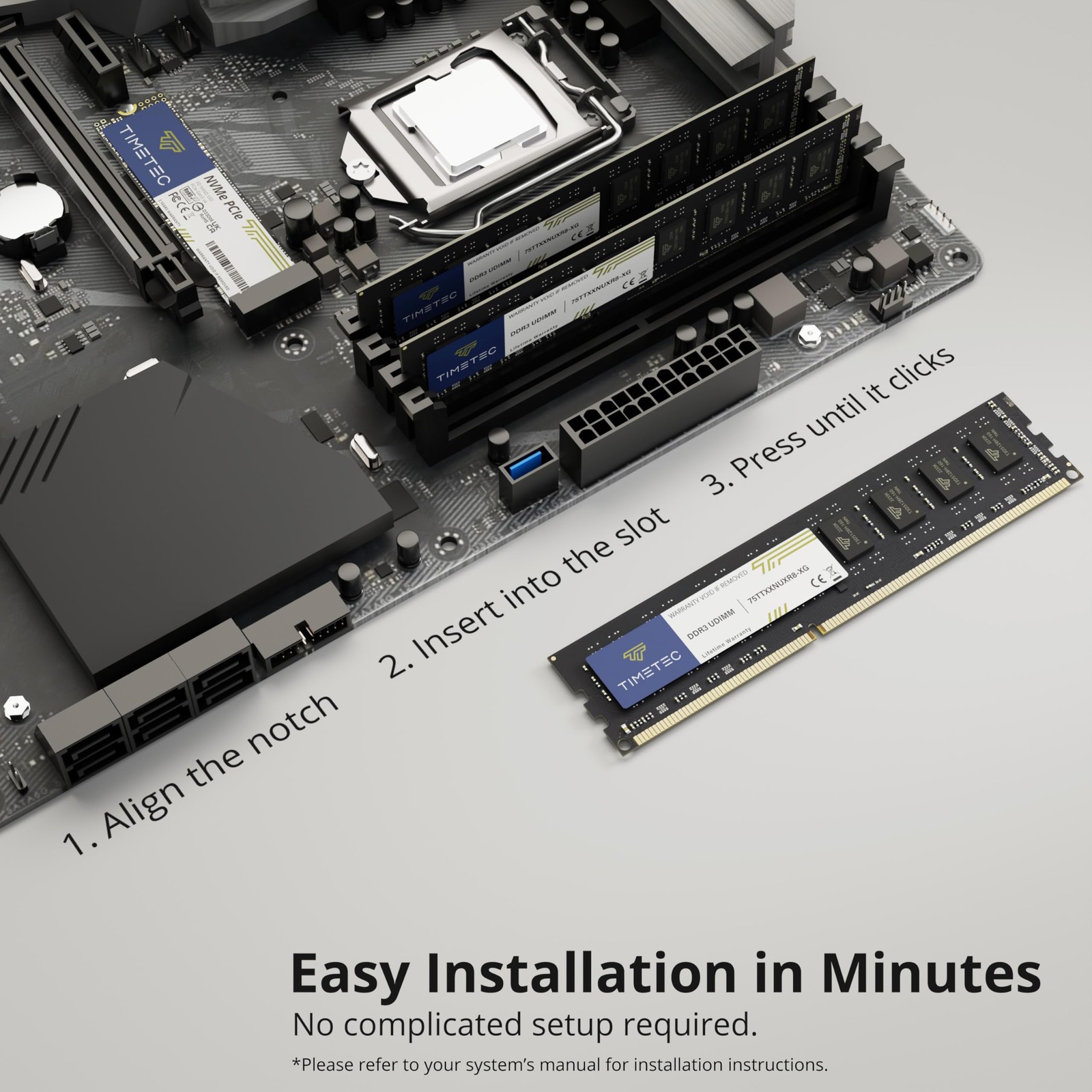 8GB Kit 2x4GB DDR3 DDR3L 1333MHz PC310600 Unbuffered CL9 240Pin UDIMM RAM