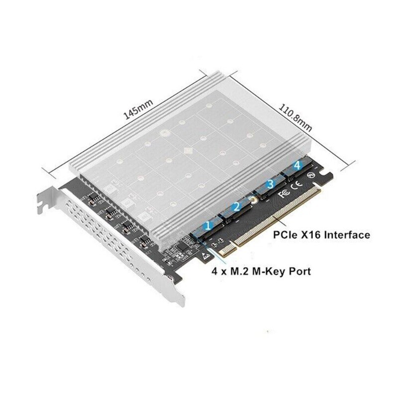 Quad NVMe PCIe Adapter 4 Port M.2 NVMe M KEY SSD to PCIe 4.0 X16 Card Speed NEW