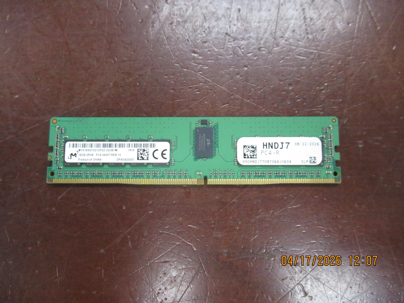 Micron 16GB 2RX8 PC4-2400T Server RAM Memory MTA18ASF2G72PDZ-2G3B1MI