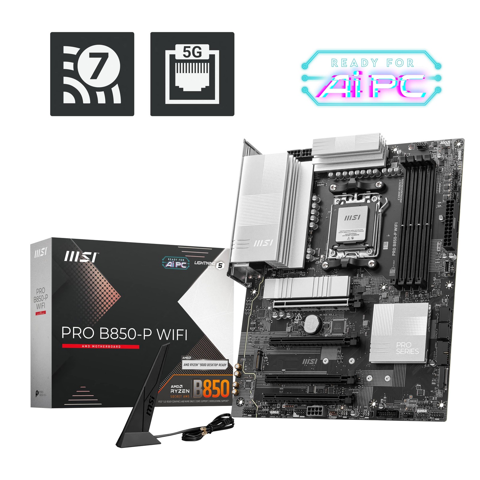 MSI – PRO B850-P WIFI (Socket AM5) AMD B850 ATX DDR5 Wi-Fi 7 Motherboard – Black