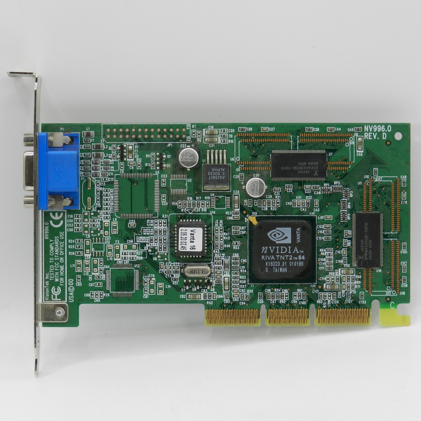 NVIDIA RIVA TNT2 64 Vanta 16 Video Graphics Card 16MB AGP w/ VGA – TNT 2- TESTED
