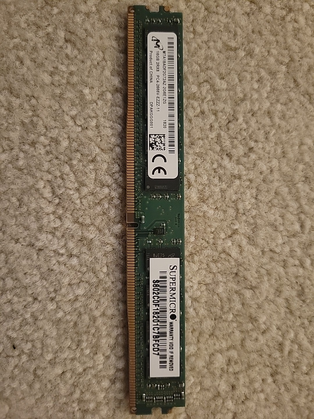 SuperMicro Crucial/Micron Ram 16GB DDR4 2rx8 2666v MTA18ADF2G72AZ-2g6e1zg