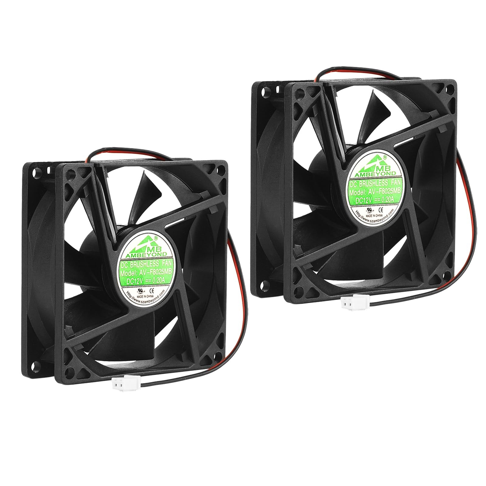 12V DC 8025 Fan Dual Ball Bearing Brushless Cooling 2x 80mm fan, black