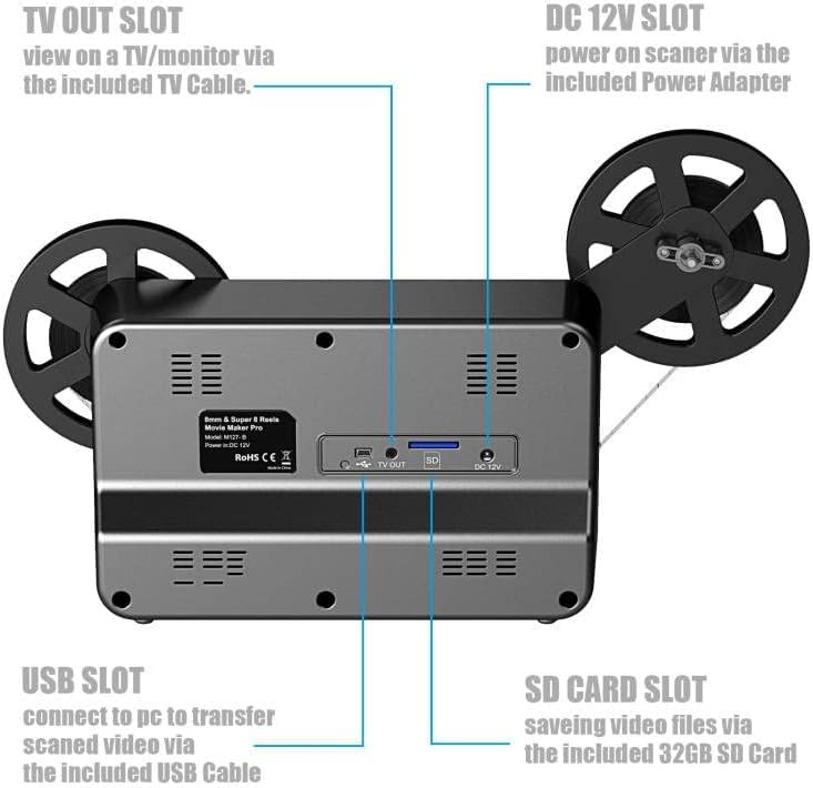 8mm & Super 8 Film to Digital Converter, Scanner Digitizer with black