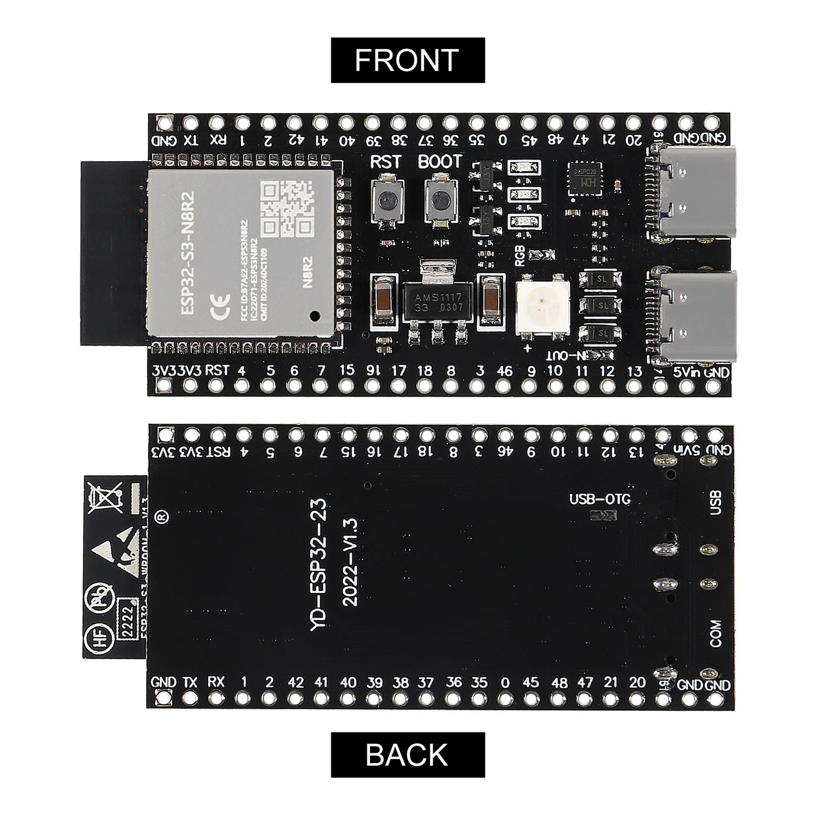 2PCS ESP32 ESP32-S3 Development Board Type-C WiFi+Bluetooth Internet of Thing…