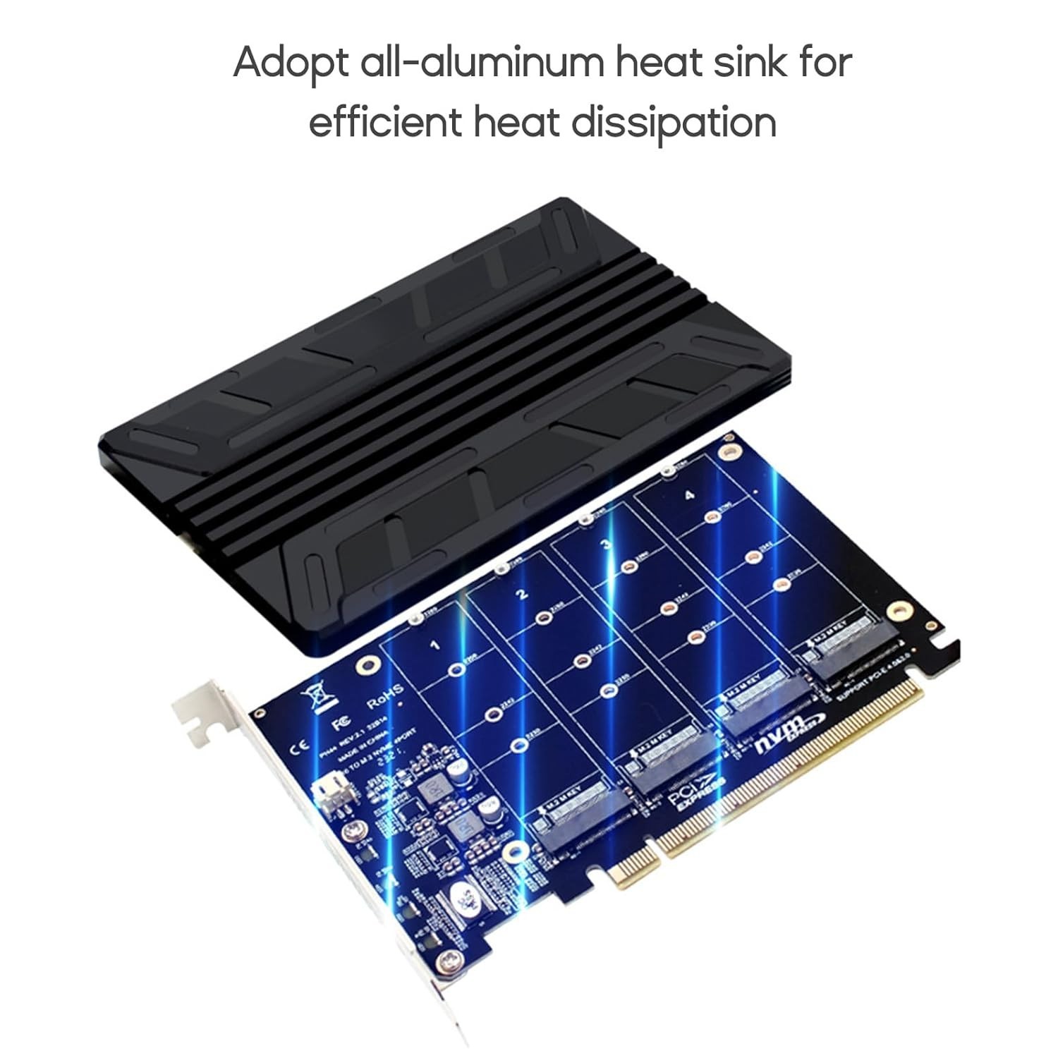 All-Aluminum Heatsink Pad For NVME M2 M-Key SSD Raids Adapter
