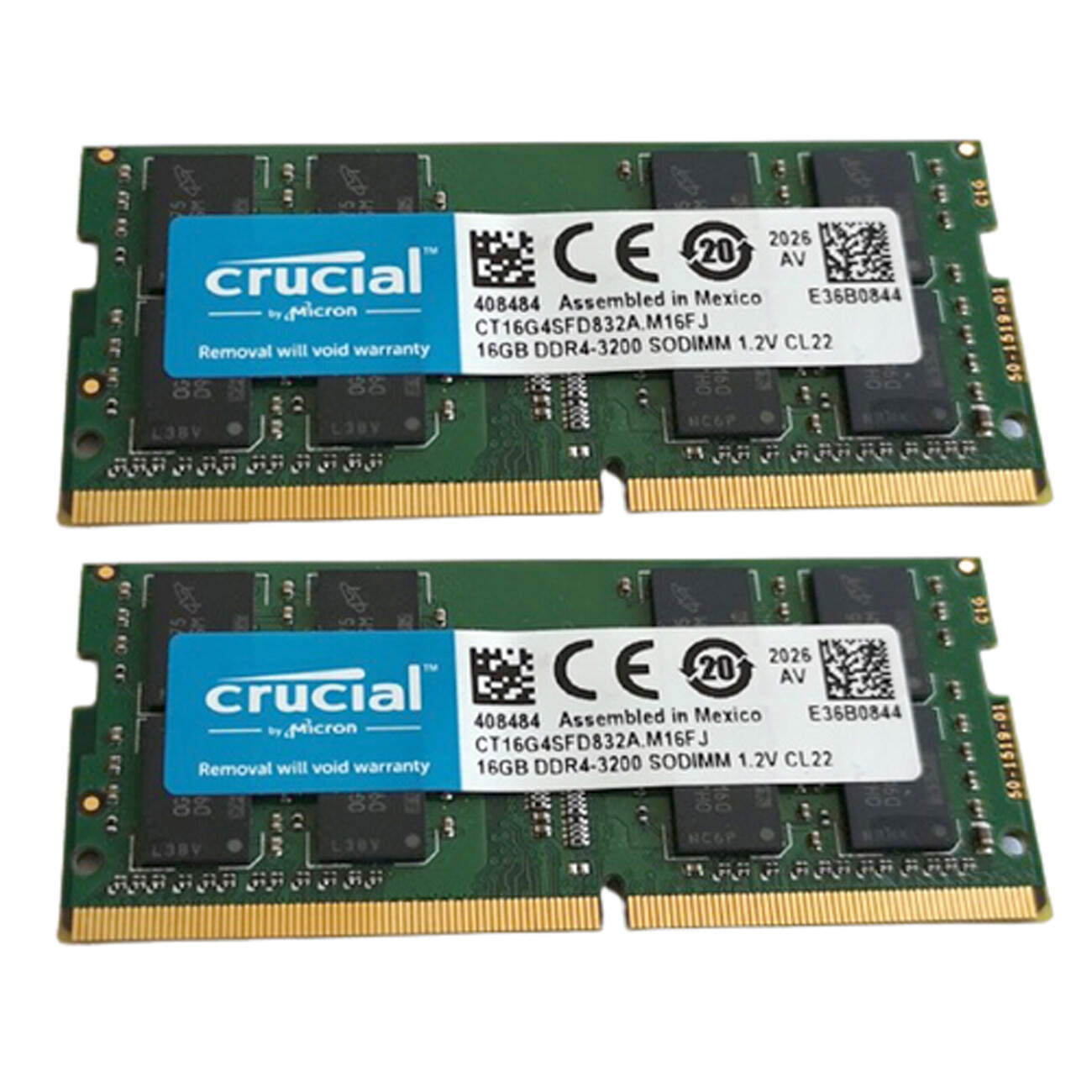 Lot of 2pcs Crucial 16GB PC4-25600 CT16G4SFD832A DDR4 3200MHz Laptop SODIMM RAM