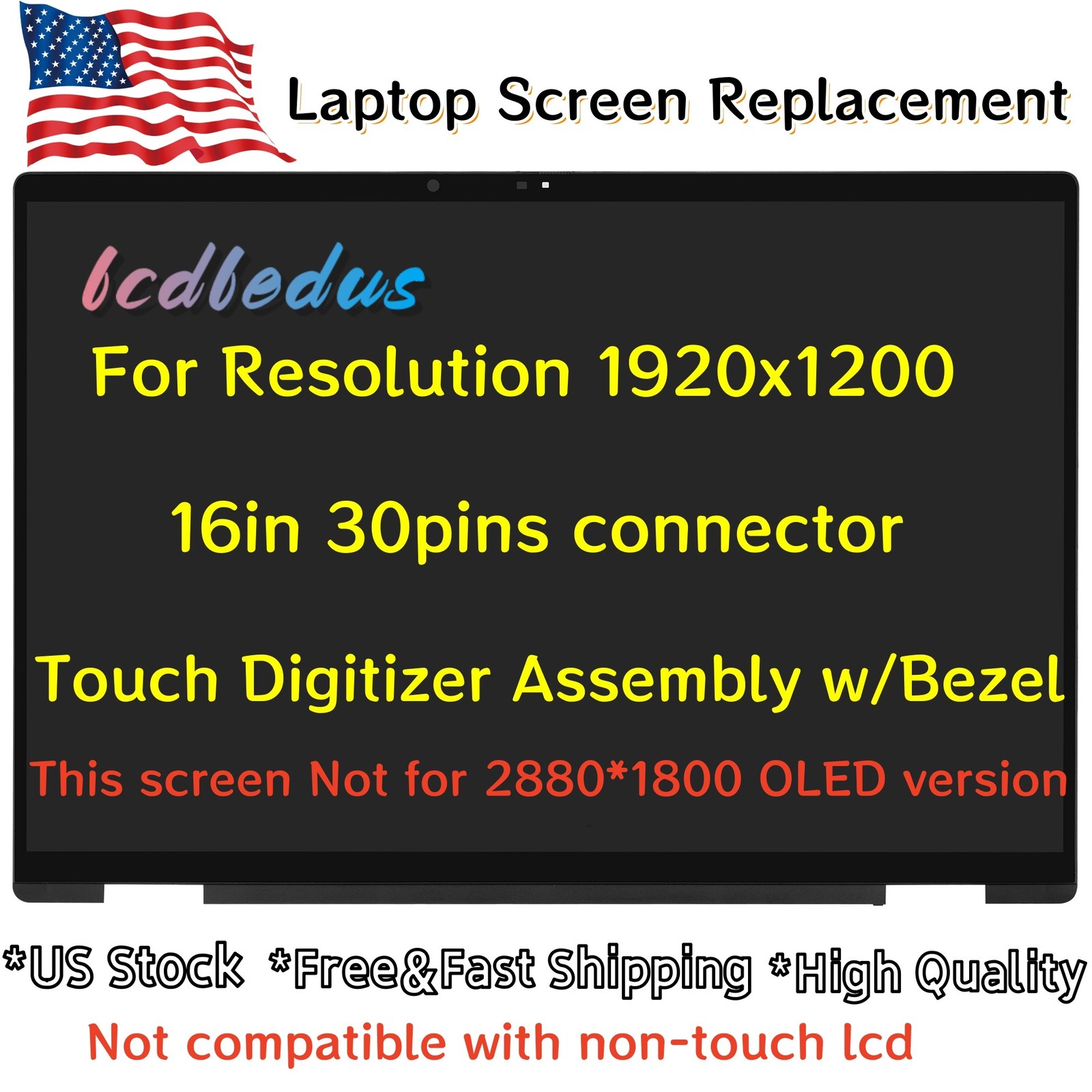 N86624-001 For HP Envy x360 2-in-1 16-ac 16-ac000 LCD Touch Screen Replacement