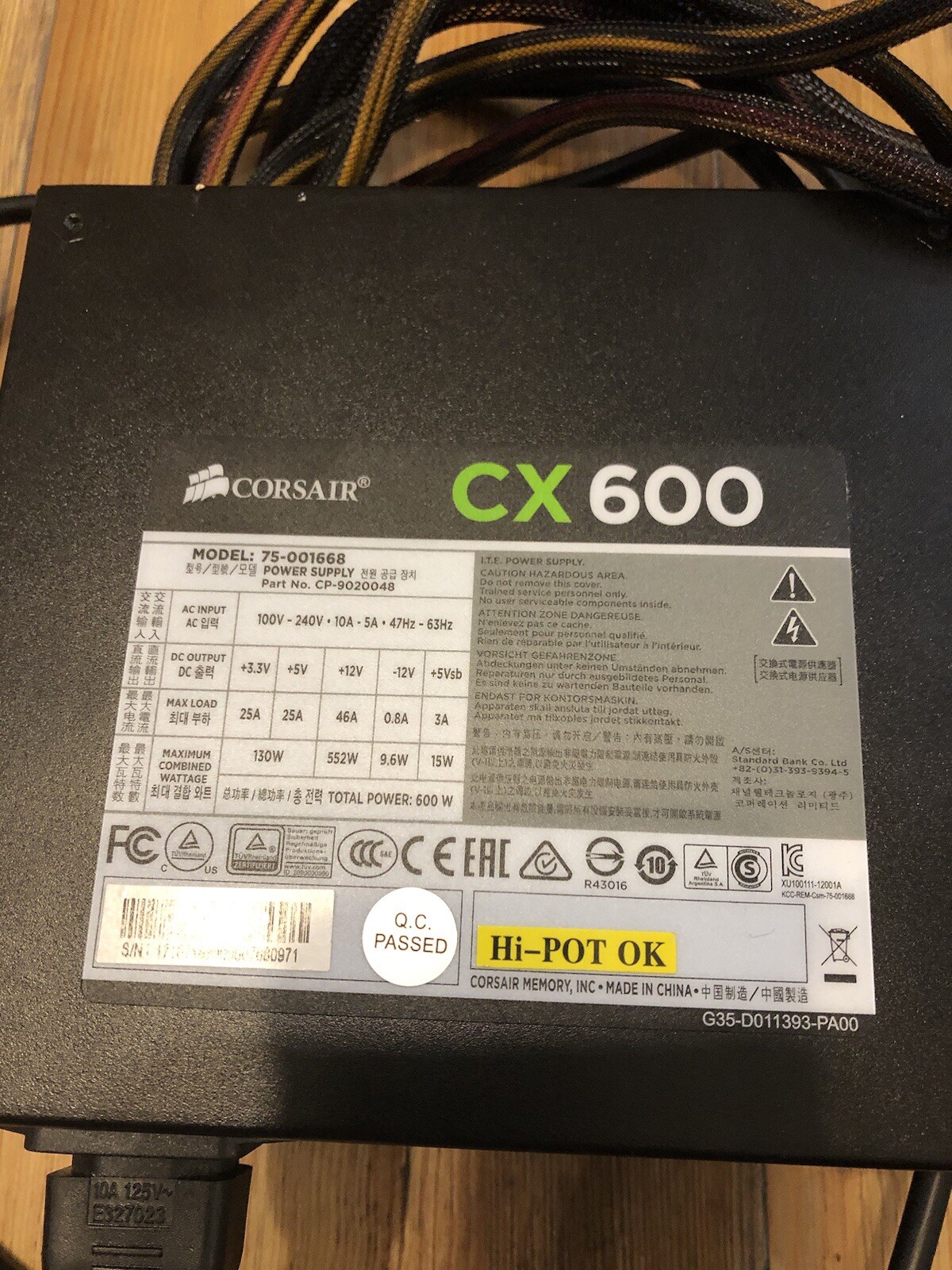 Corsair CX600 Model 75-001668 NOT WORKING PARTS ONLY