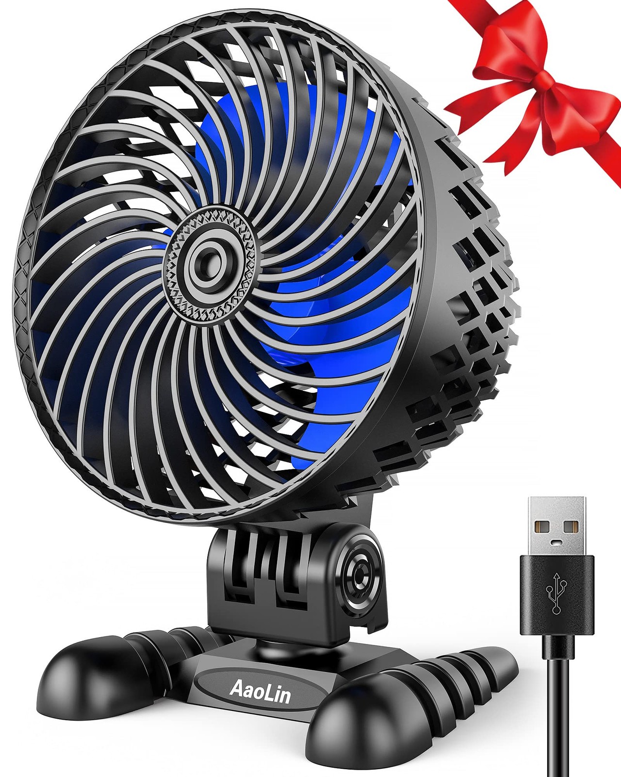 USB Desktop Small Fan, Stepless Speed Adjustment with Desk Black Blue