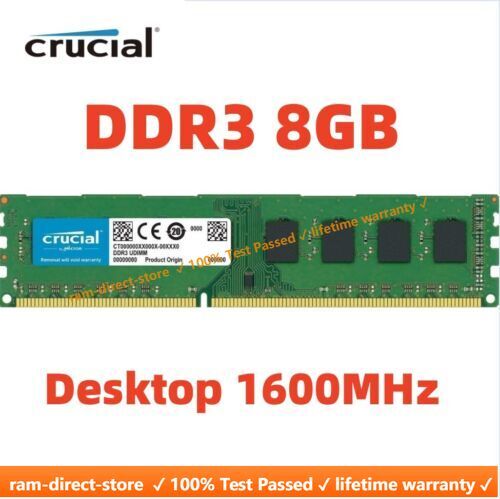 CRUCIAL DDR3 8GB 1600 MHz PC3-12800 Desktop Memory RAM Non ECC 240Pin DIMM 8GB