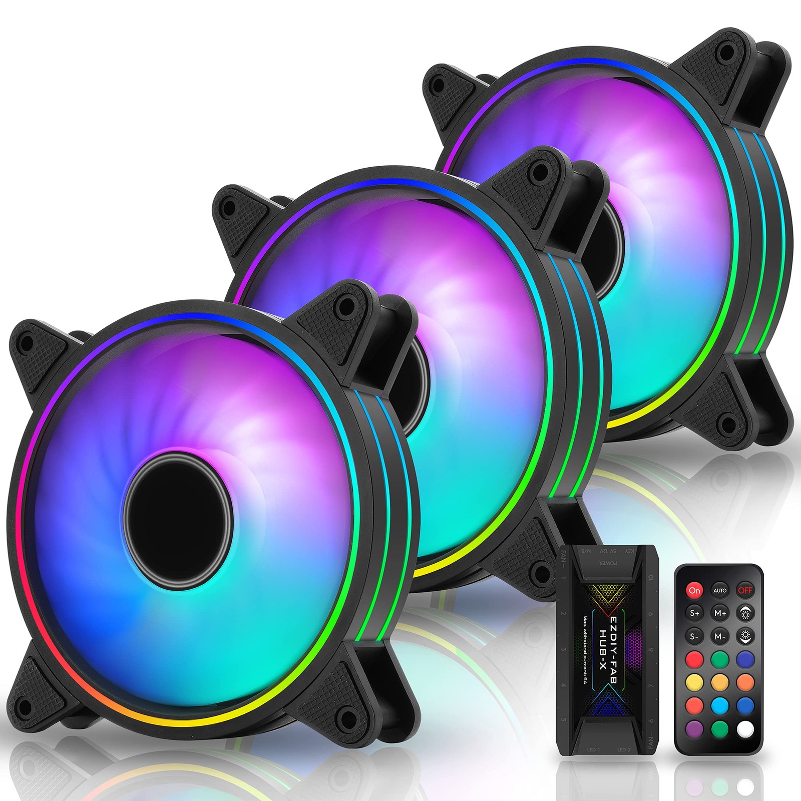 EZDIY-FAB Moonlight 120mm RGB Case Fan with Fan Hub X and Remote,Motherboard …