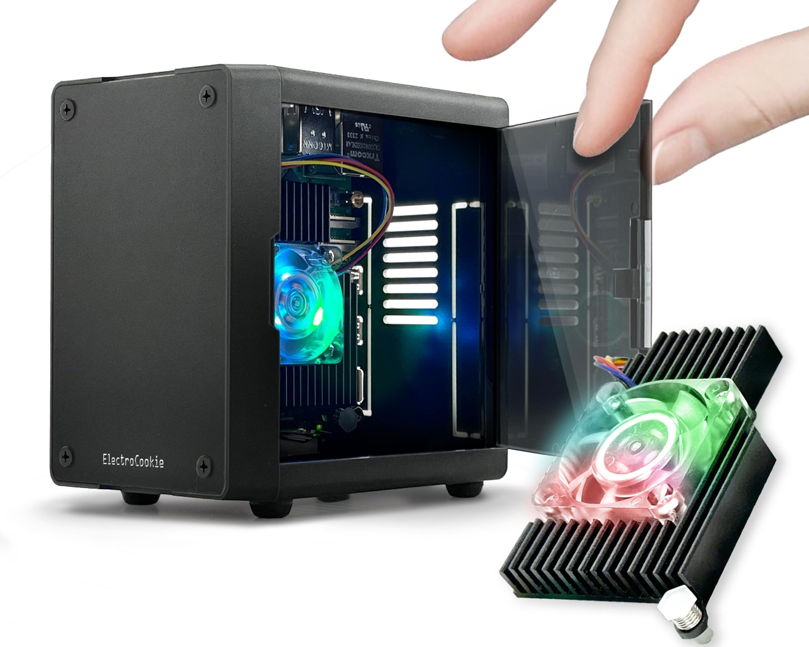ElectroCookie Mini PC Case for Raspberry Pi 5 with Active RGB Matte Black