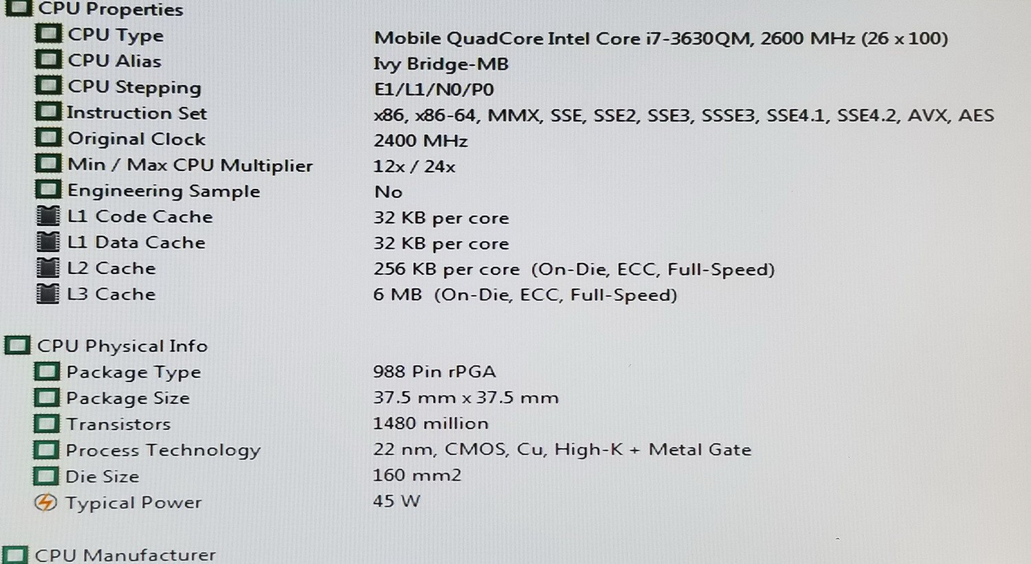 Intel Core i7-3630QM Quad-Core 2.4GHz Socket G2 Laptop CPU Processor SR0UX