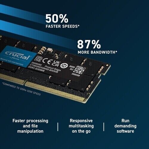 Crucial 64GB Kit Sodimm 2 x 32GB 262-Pin DDR5 4800 PC5-38400 Laptop Memory