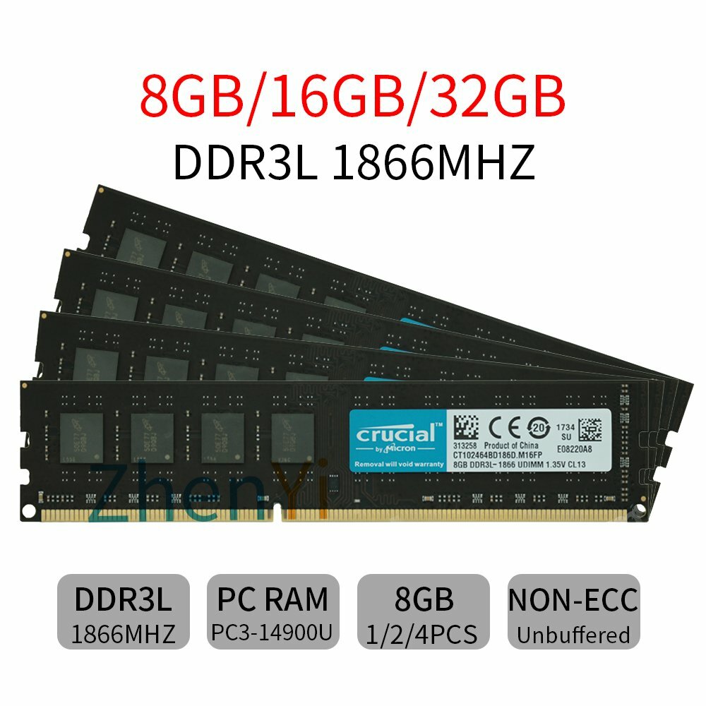 32GB 16GB 8GB DDR3L PC3-14900U 1866MHz 1.35V 240Pin DIMM Memory For Crucial LOT