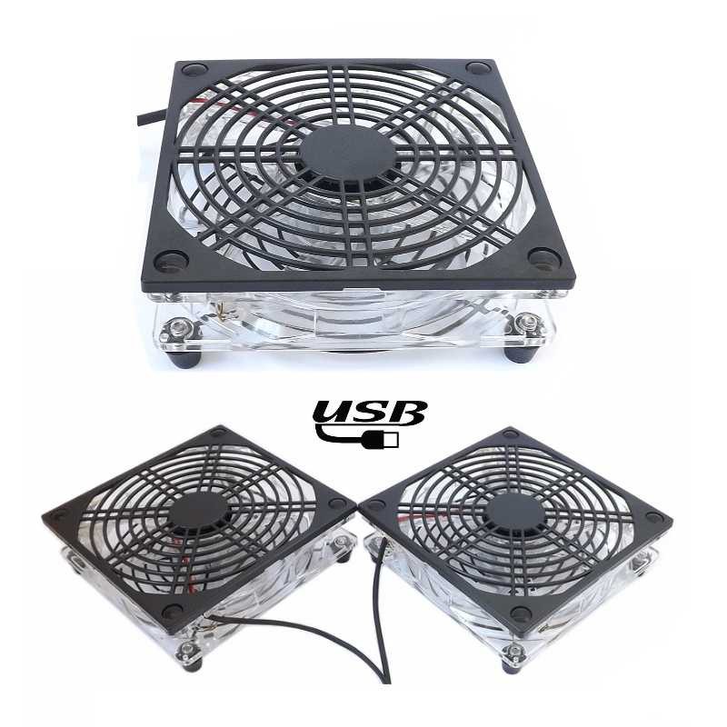 1x For Router Set-top box 12CM 5V USB Dual-Sided Protective Mesh Cooling Fan