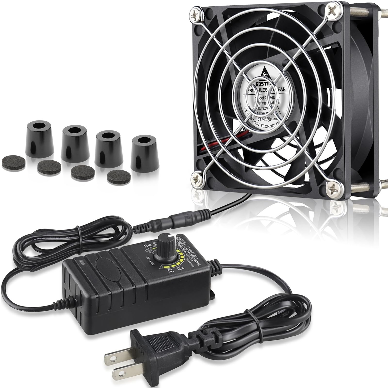 GDSTIME 80mm x 25mm Computer Fan with AC Plug, 100V-240V Variable Speed Contr…