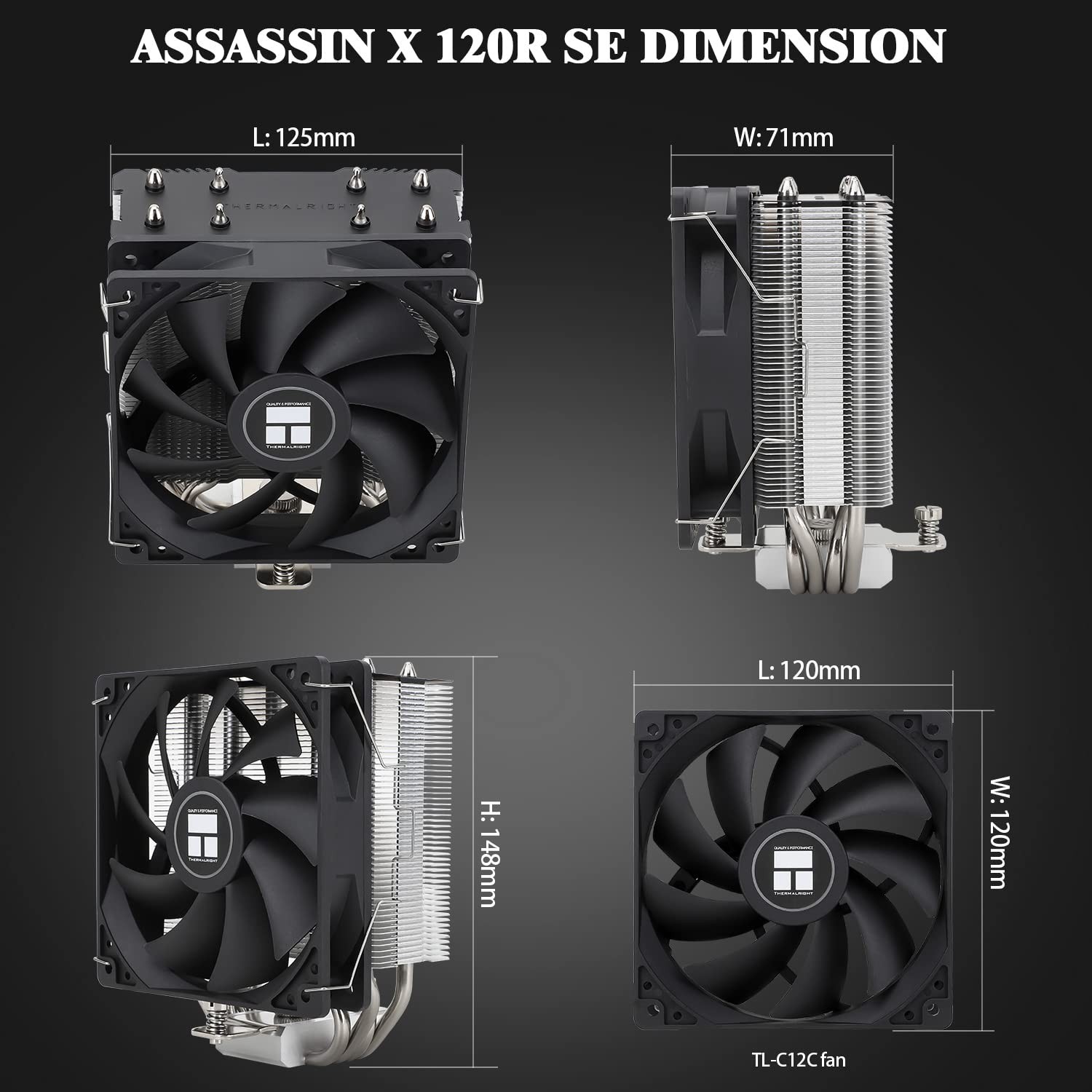Thermalright Assassin X120 Refined SE CPU Air Cooler, 4 Heat Pipes, TL-C12C…