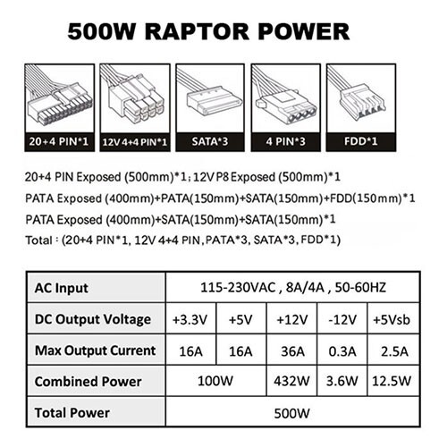 New 500w Gaming ATX Computer Power Supply PCIe 6 8 pin 4 8 pin EPS 24 pin MB