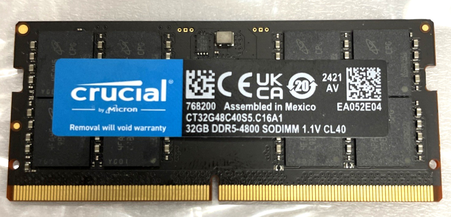 Crucial RAM 32GB DDR5 4800MHz CT32G48C40S5