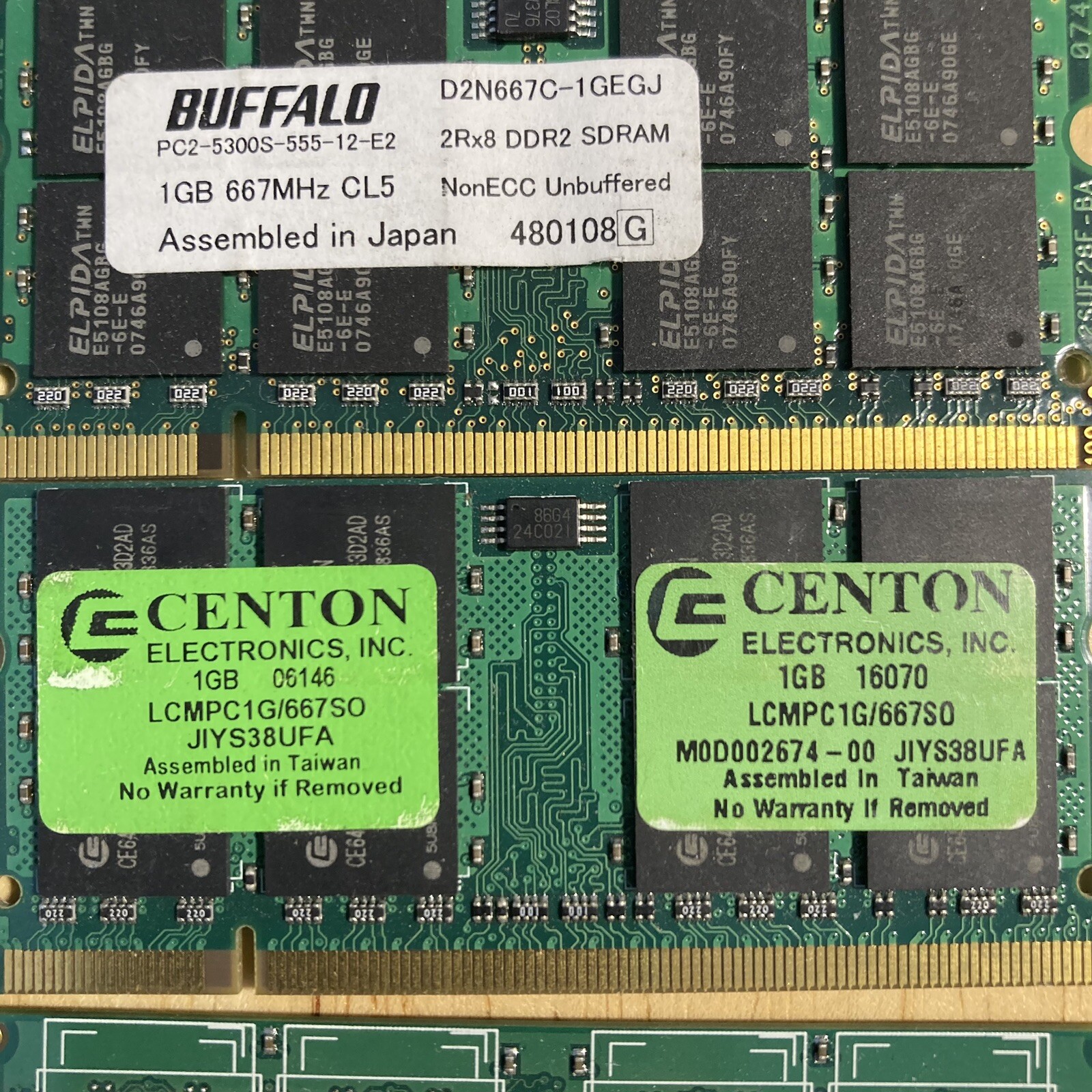 Lot 8X Various : PNY Buffalo Centon ADATA Micron Nanya 1GB PC2 Laptop RAM 8GB