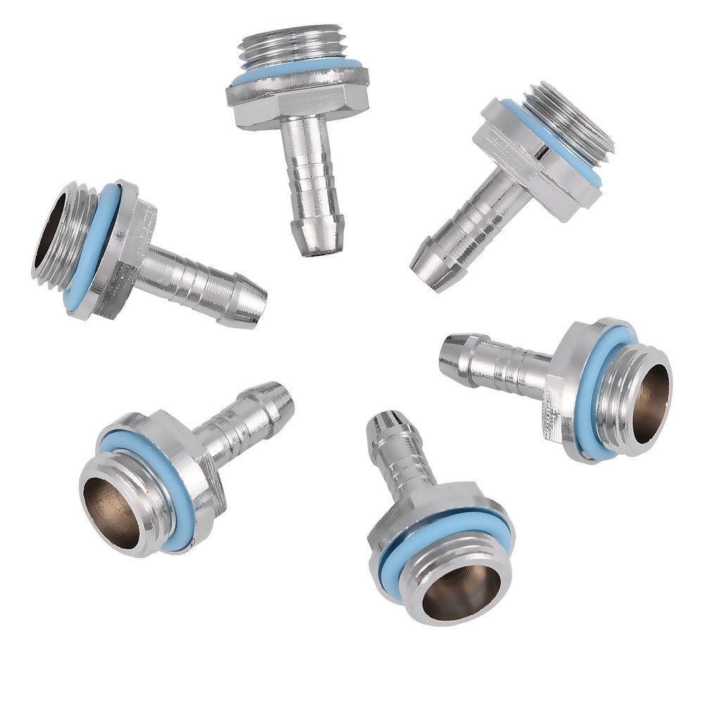 PC Water Cooling TwoTouch Fitting G1/4 Thread Barb Connector 7.5mm Tube 6PCS