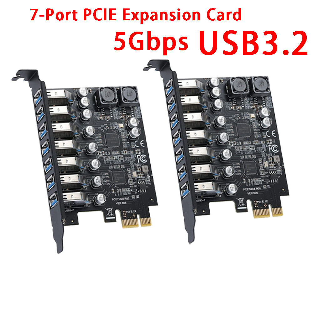 2X 7-Port PCIE Expansion Card PCIE To USB3.2 Expansion Card 5Gbps GEN1 for PC US