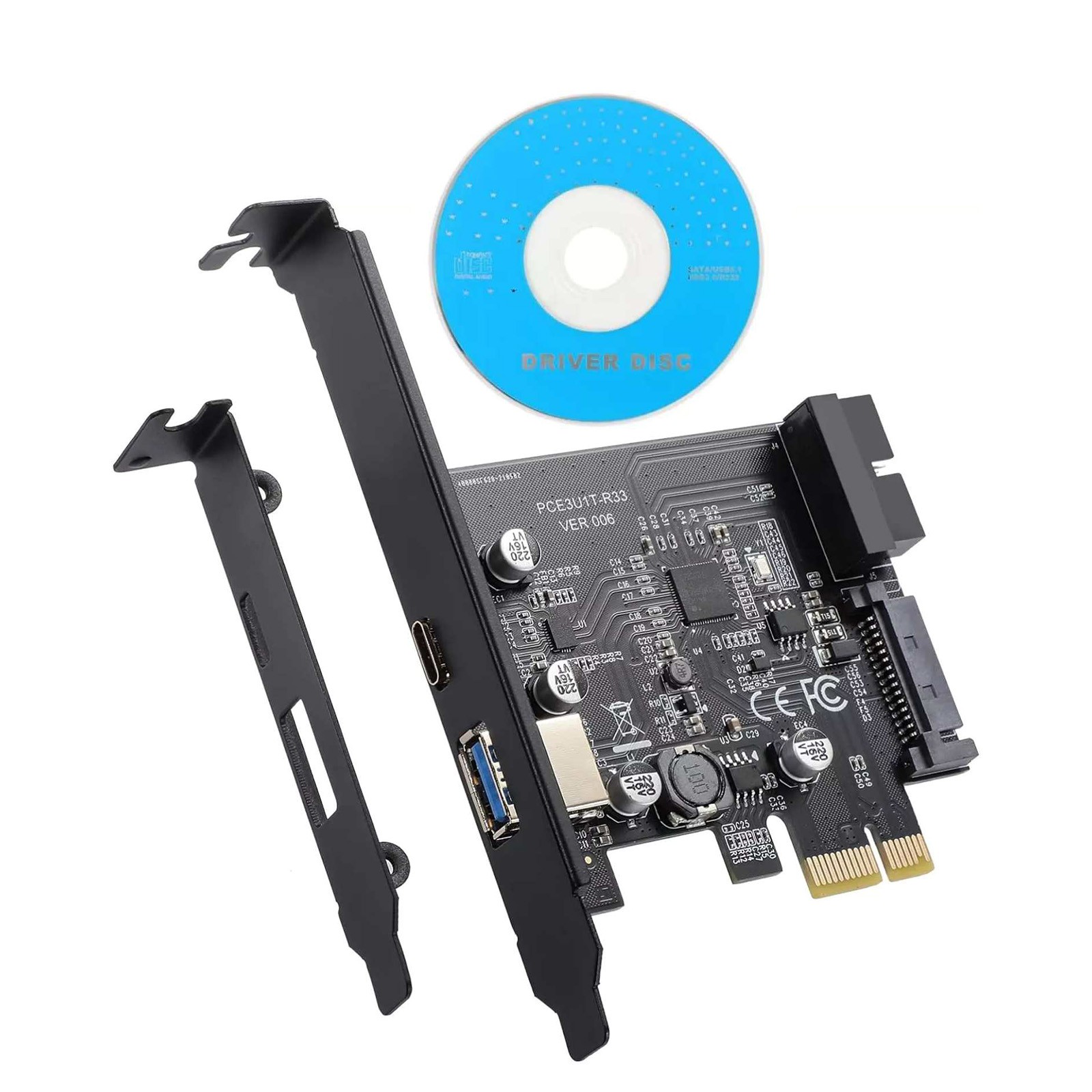 PCI-E 1X to USB3.2 Gen1 5Gbps 2 Ports Type C Type A Expansion Card W/ 19PIN Slot