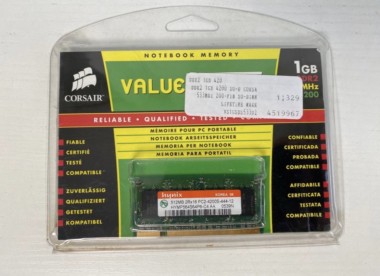 Corsair Memory 1GB DDR2 SDRAM PC2-4200 533MHz RAM | Notebook Memory Brand New