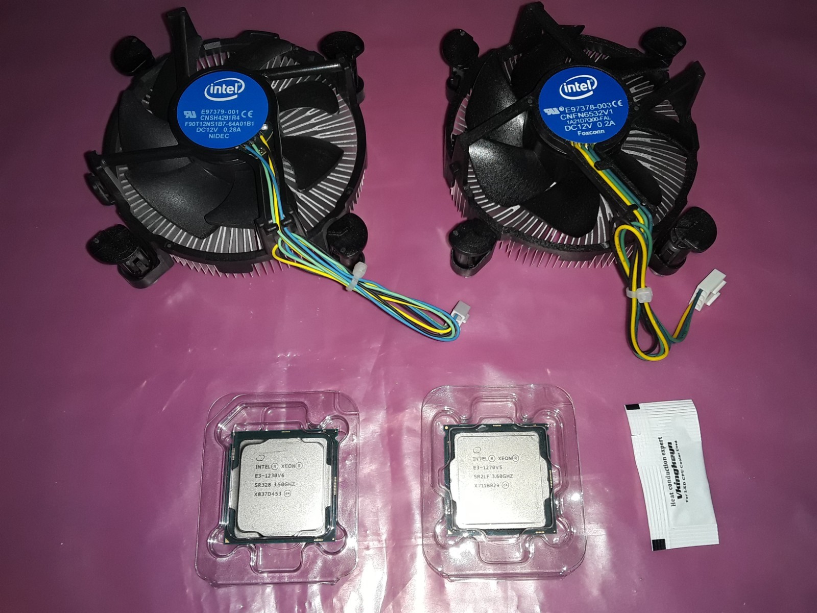 Lot of 2 Intel Xeon CPUs – 1 E3-1270 V5 w copper cooler & 1 E3-1230 v6 w cooler