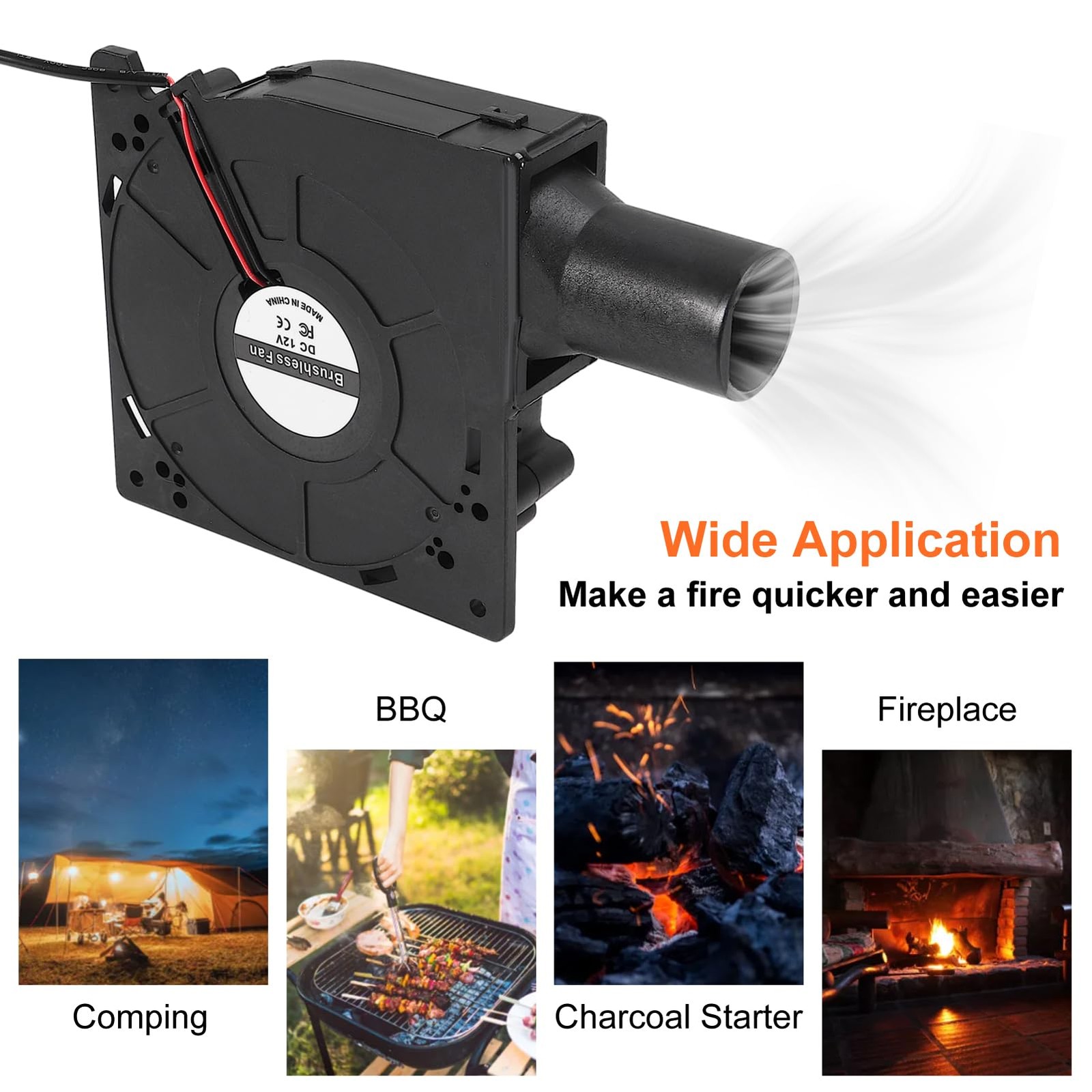 120mm BBQ Fan 12V 4.72in Blower Brushless with 110V/120V 120mm, Black