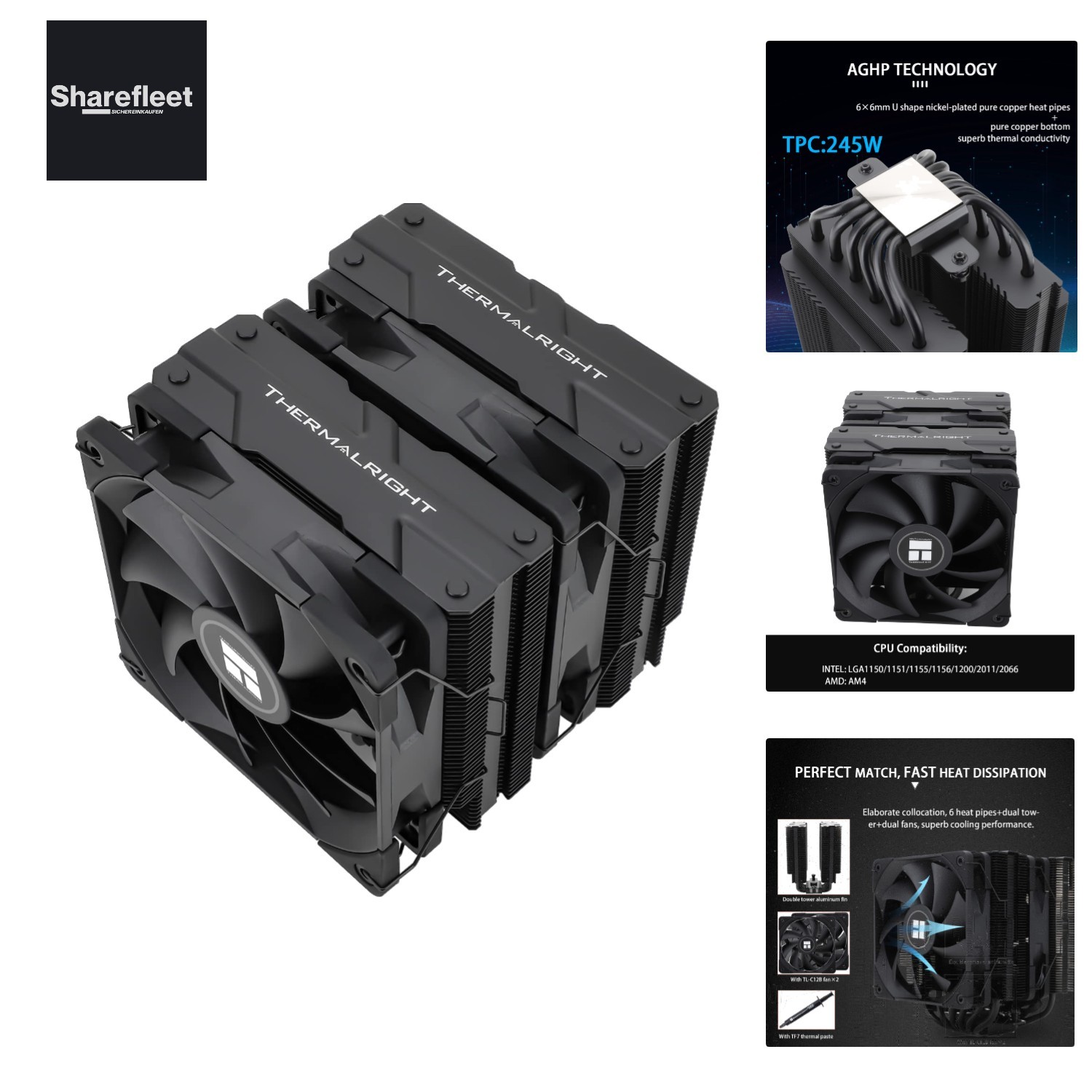 Peerless Assassin 120 Black CPU-Luftkühler, 6 Heatpipes, zwei 120mm C12B PWM …