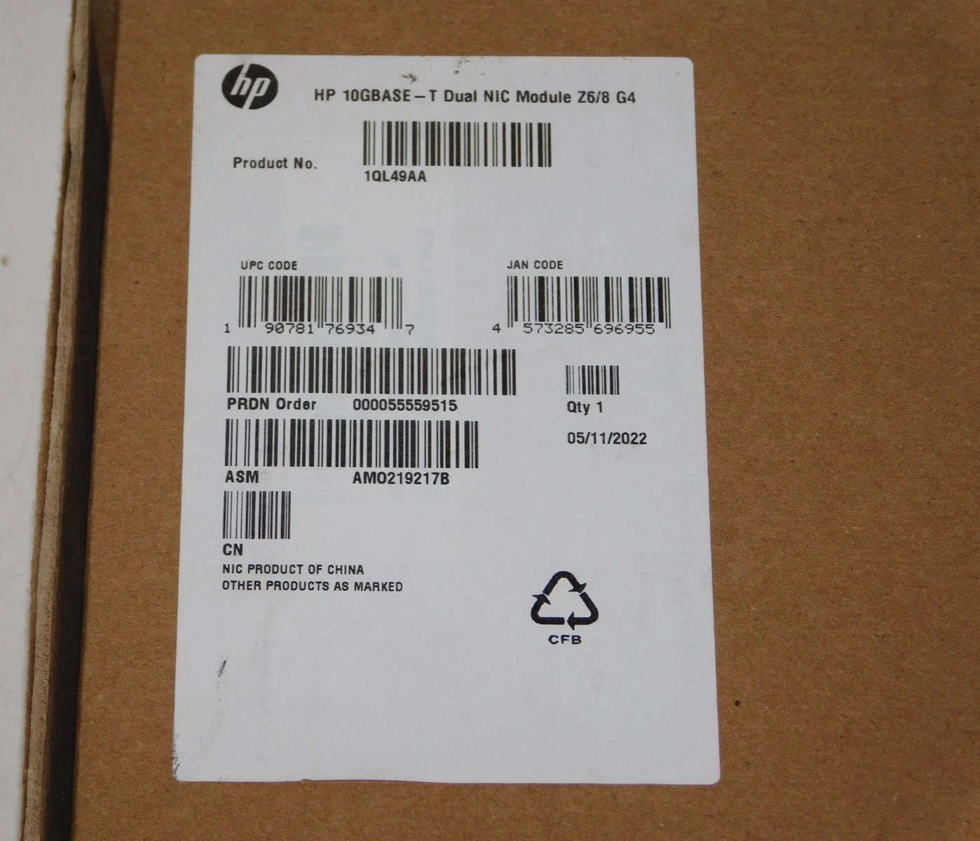 NEW HP 10GBE DUAL PORT NIC MODULE KIT – 1QL49AA