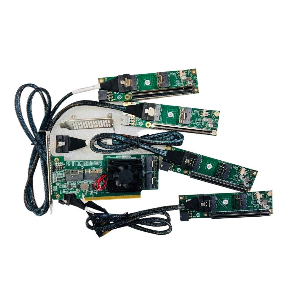 PLX8749 PCI Express x16 to 4x SFF-8654 8I Adapter PCI-E X8 + 4*Baseplate 4*Cable