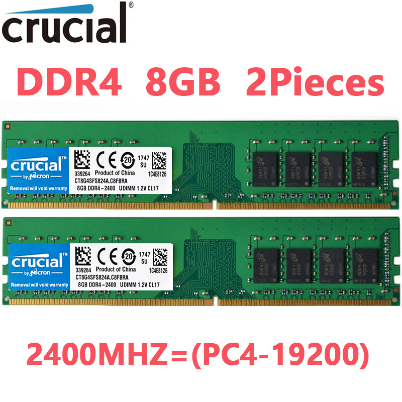 Crucial DDR4 16GB 2400Mhz PC4-19200 288pins Desktop Memory Dimm Ram 2X8GB