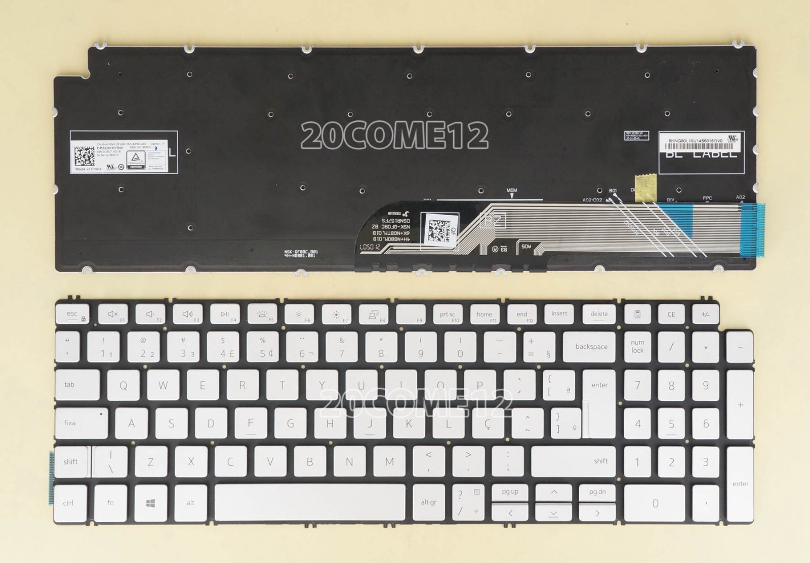 For DELL Inspiron 7500 7506 7706 2 in 1 Keyboard Backlit Brazil BR Silver pulled