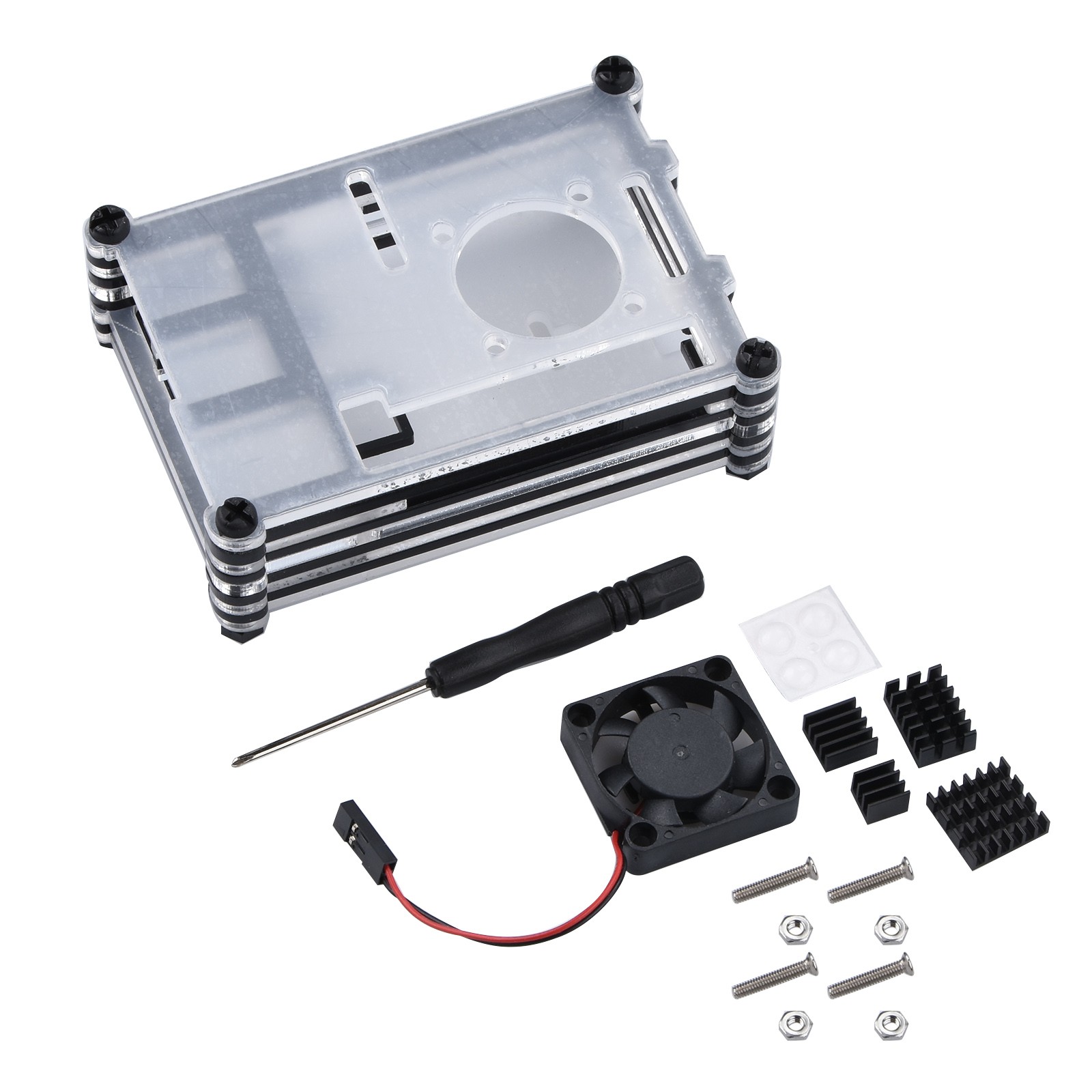 Clear 9 Layers Case with Cooling Fan Heatsink Screwdriver For Raspberry Pi 4B E