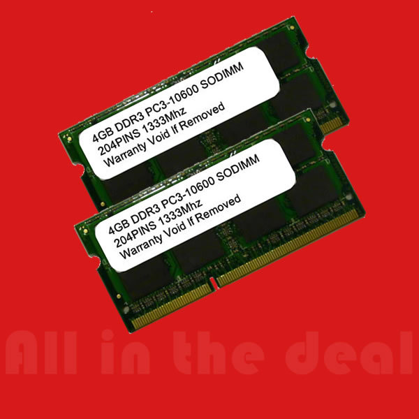 8GB Kit 2x 4GB SODIMM DDR3 Laptop 10600 1333MHz 1333 204 pin Ram Memory DDR3L
