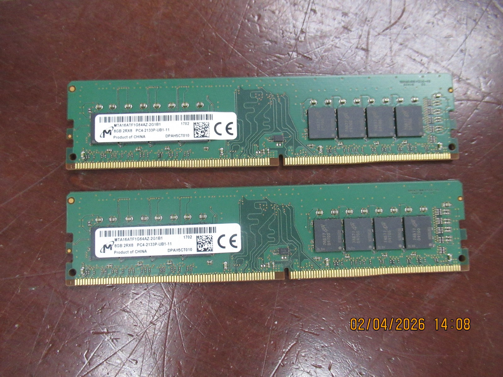 Micron 16GB (2x8GB) 2Rx8 PC4-2133P MTA16ATF1G64AZ-2G1B1 Desktop RAM
