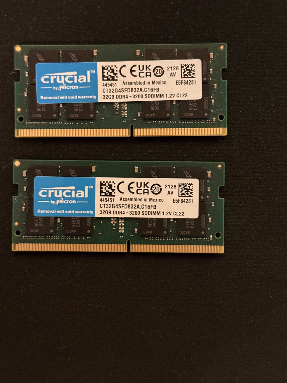 Crucial 64GB Kit (2x32GB) DDR4 3200MHz SODIMM Laptop RAM CT32G4SFD832A 1.2V CL22