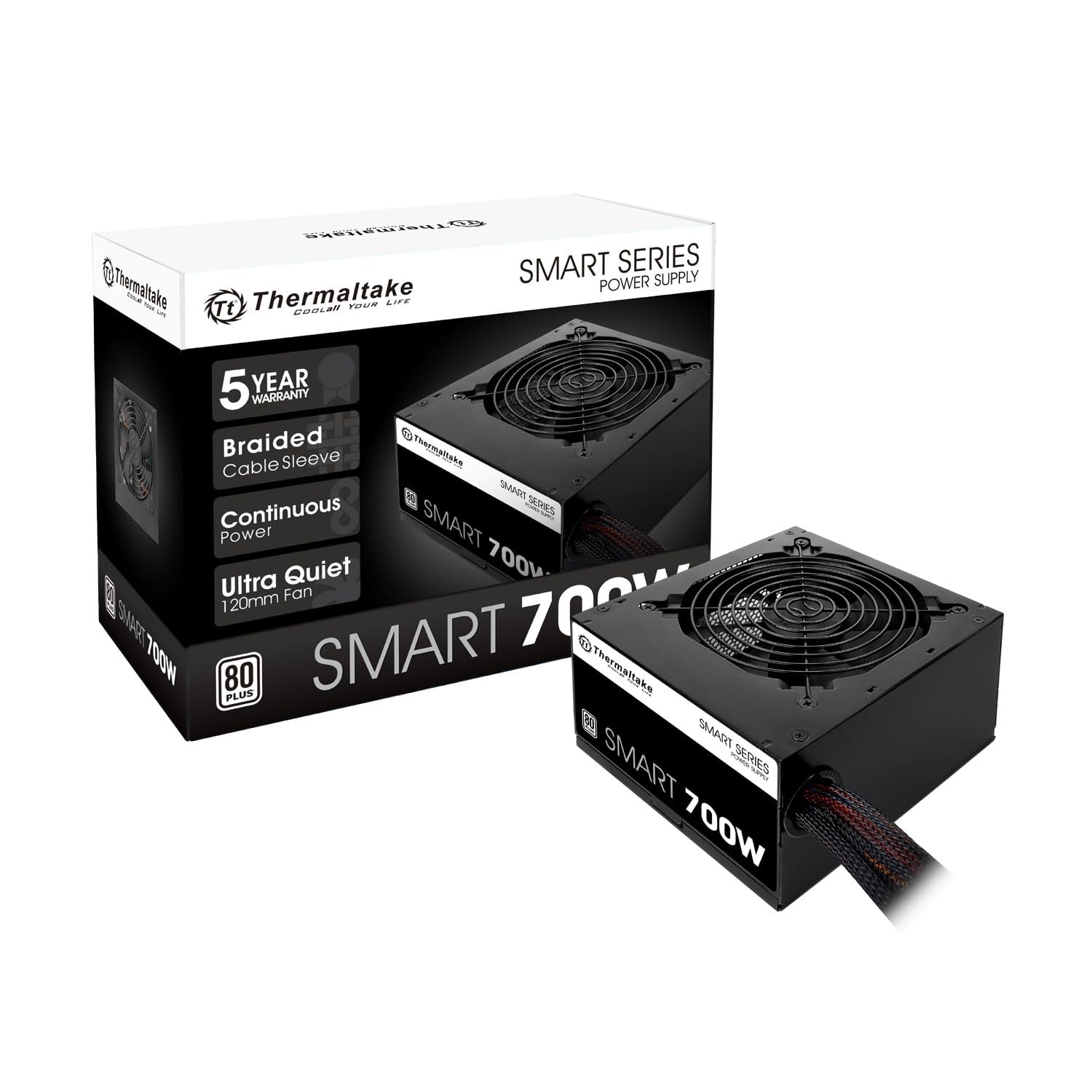Thermaltake Smart 700W 80+ White Certified PSU, Continuous Power with 120mm U…