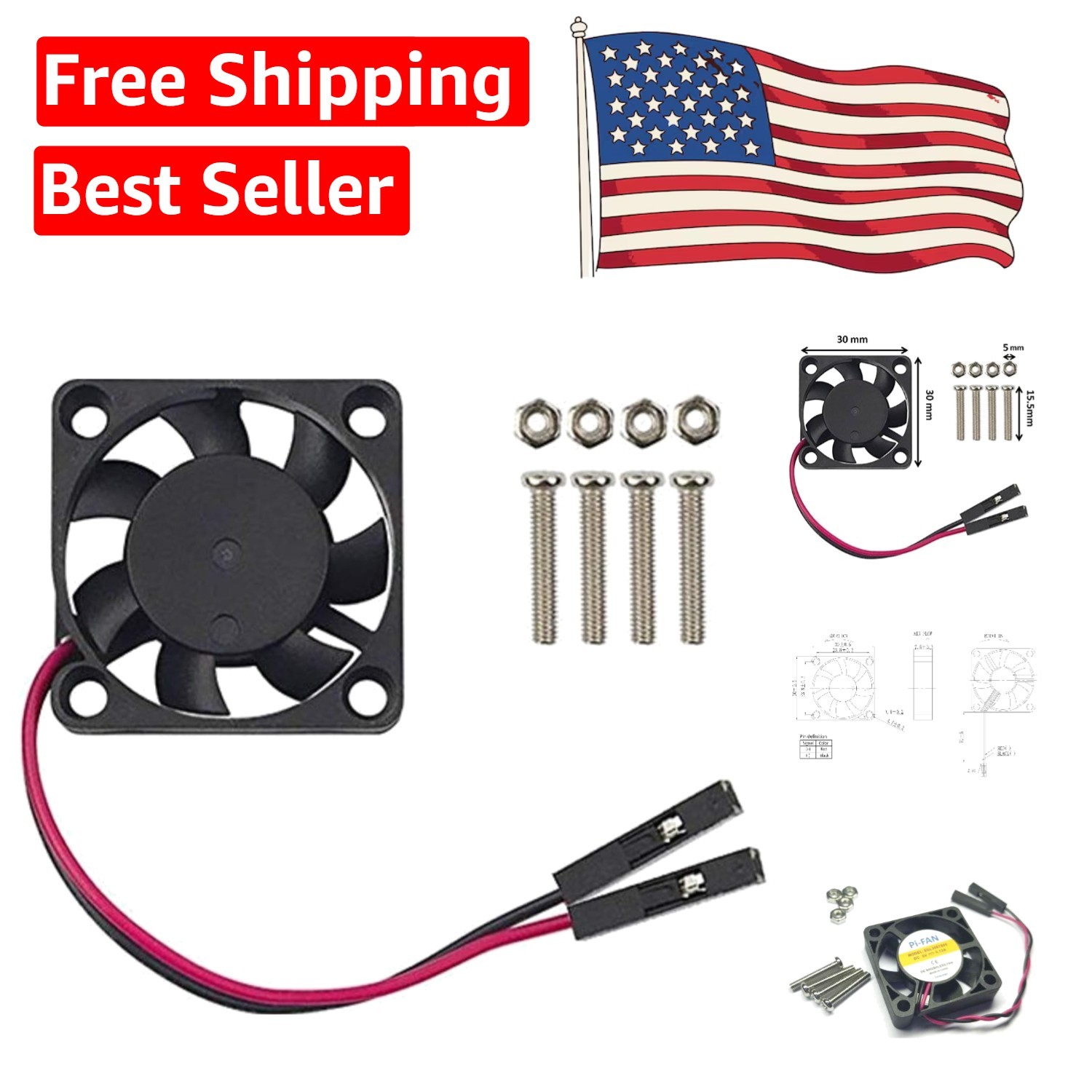 Raspberry Pi 30x30x7mm Cooling Fan – Low Noise 5V DC for Optimal Performance