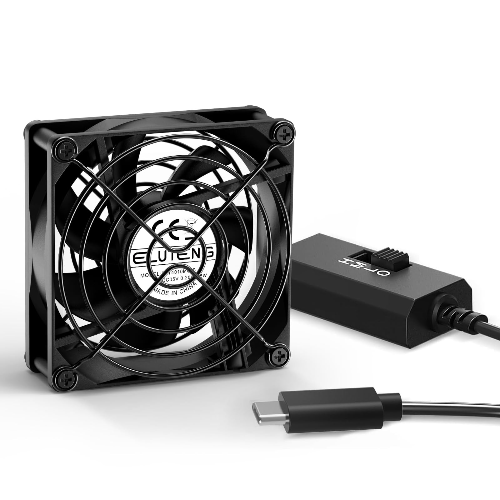 USB-C Powered Fan 80mm Double Sided Metal Gril USB C Fans with 3 Adjustable S…