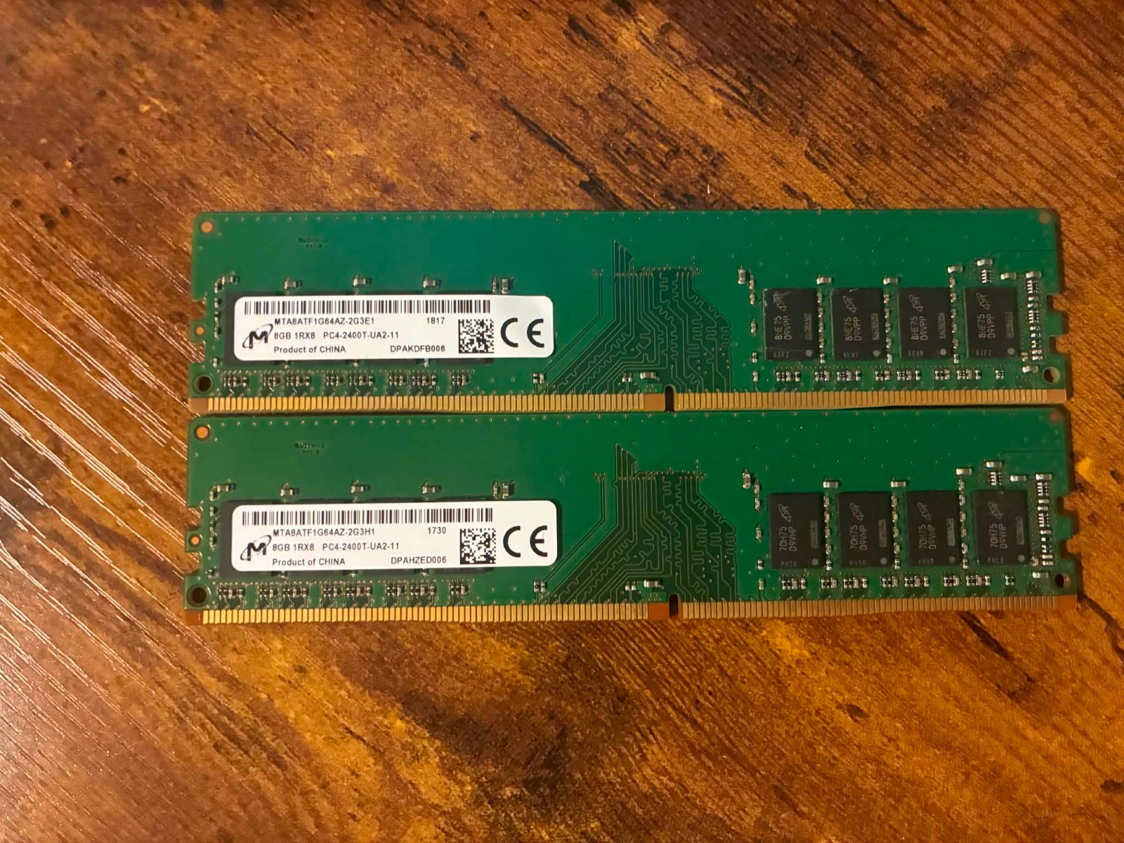 Lot of 2 DDR4 8gb 2400T MICRON 1RX8 PC4-2400T-UA2-11 MTA8ATF1G64AZ-2G3E1 TESTED
