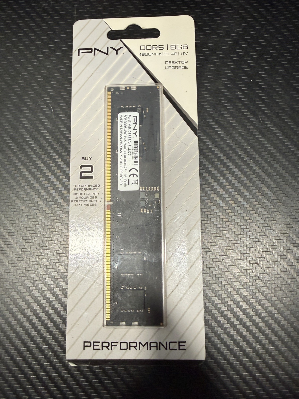 New-PNY Performance 8GB DDR5 4800MHz CL40 1.1V Desktop (DIMM) Memory