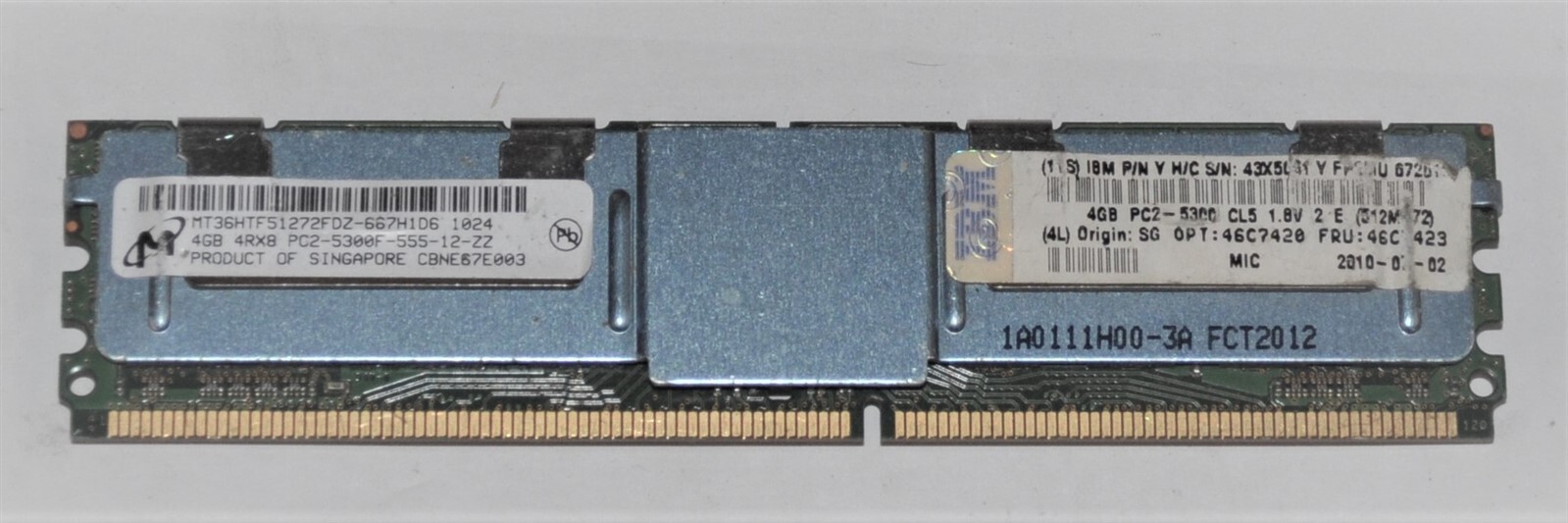 4 GB MICRON MEMORY 4Rx8 PC2 5300F 555 METAL COVER CHIP SCHOOL SURPLUS