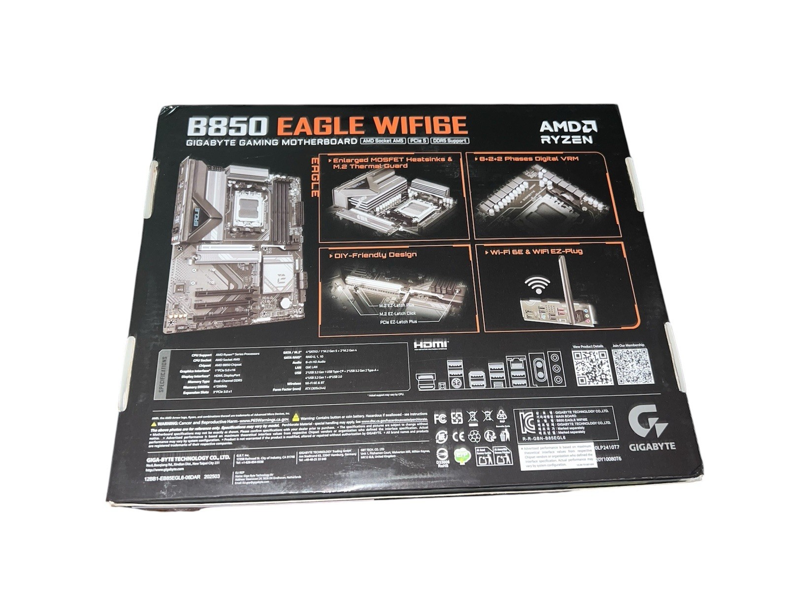 Gigabyte B850M Eagle WiFi6E Black AMD AM5 Motherboard Sealed Ryzen 9000 Cmptbl