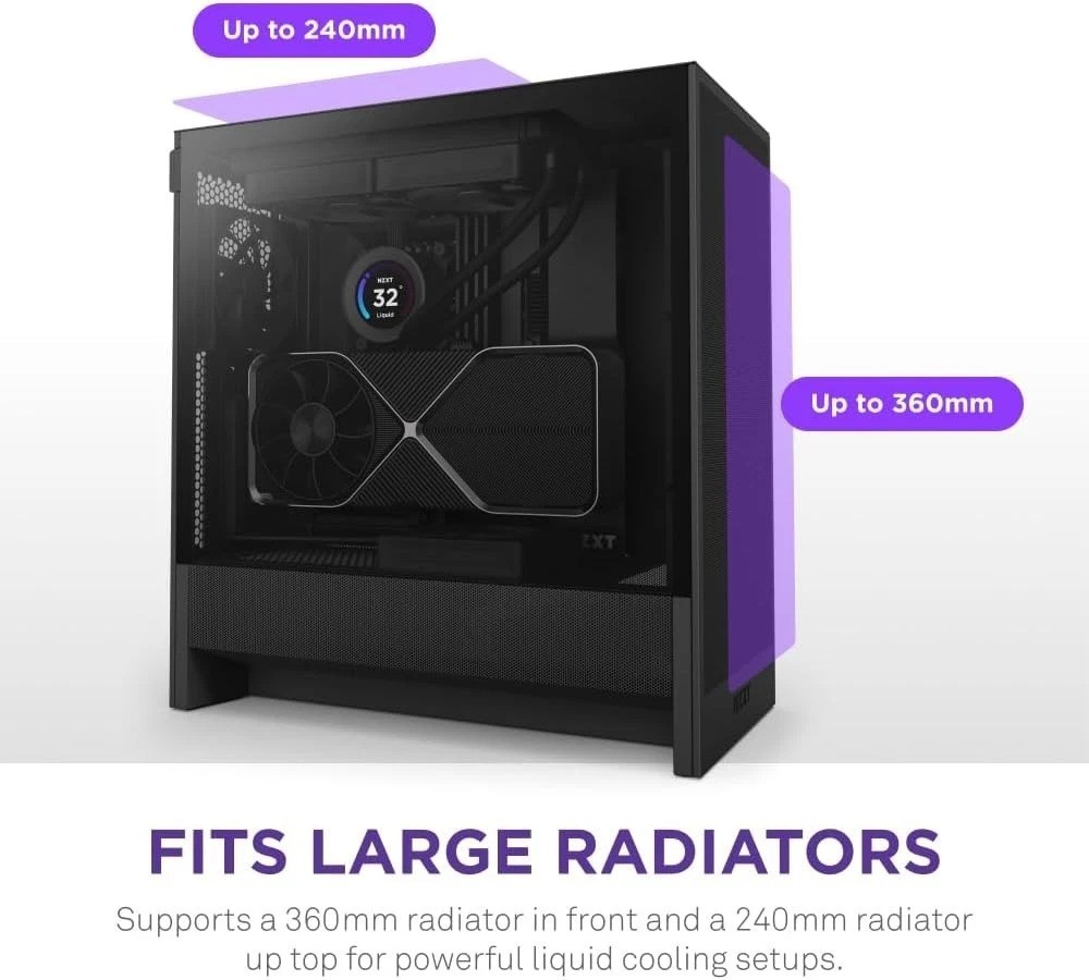H5 Flow Compact PC Case – 2 x 120mm Fans, Tempered Glass