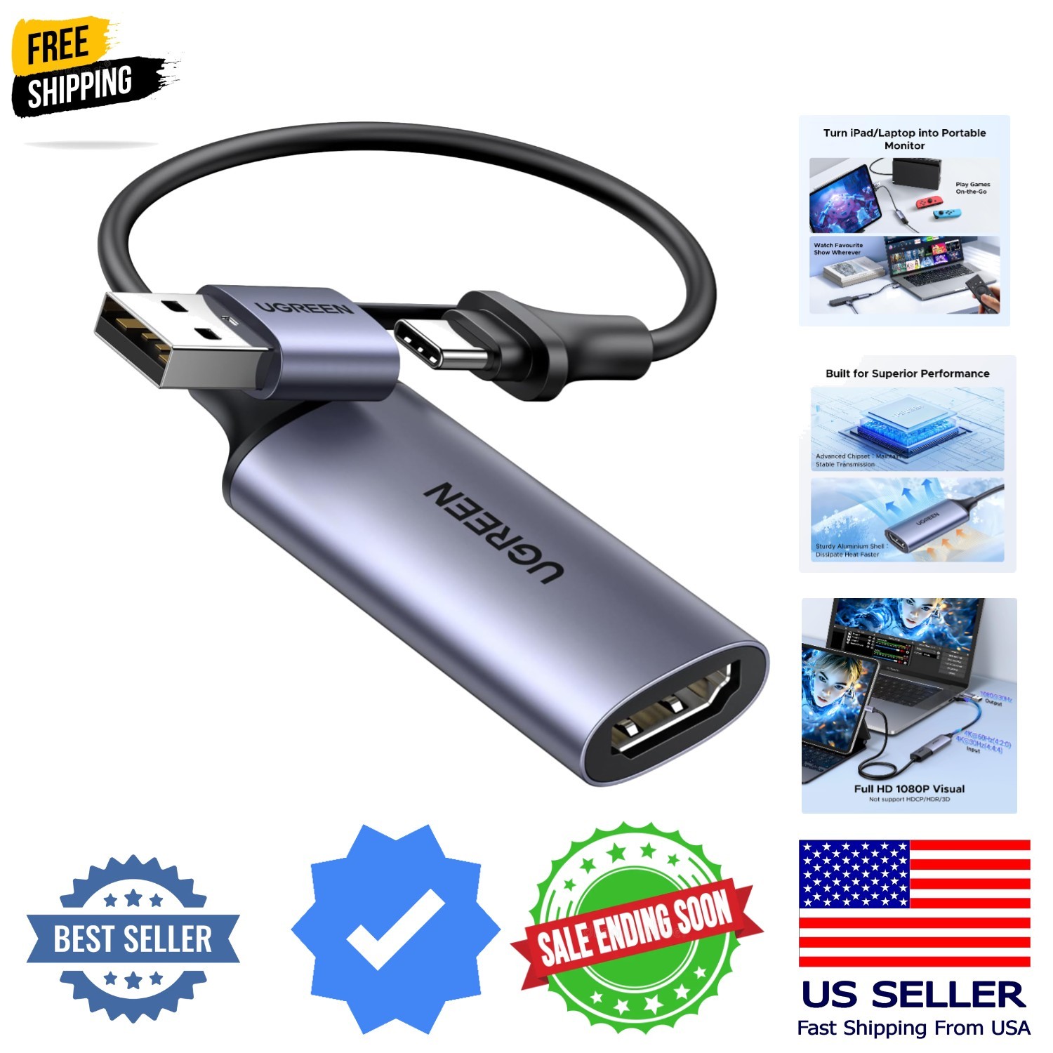 Full HD 1080P Capture Card 4K HDMI to USB 2.0 HDMI Video Capture Card USB-A/U…